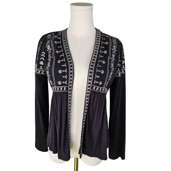 Gianni Bini Black Faux Suede Cardigan Jacket Size XS Boho Embroidered - Picture 2 of 10